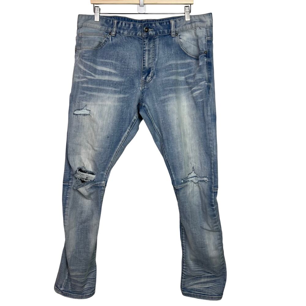 Smoke Rise Jeans Mens‎ Size 38x32 Distressed Ripped Light Wash Slim Fit Denim
